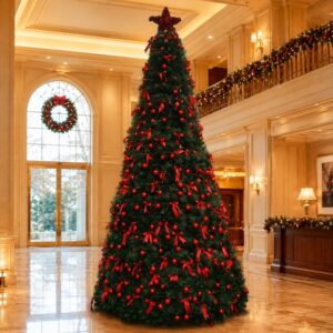 Giant PVC Artificial Christmas Tree with Red Decorations for Commercial Displays