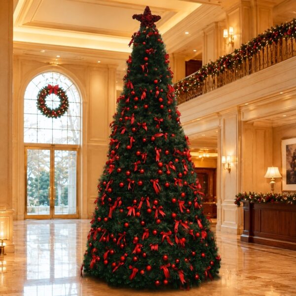 Giant PVC Artificial Christmas Tree with Red Decorations for Commercial Displays